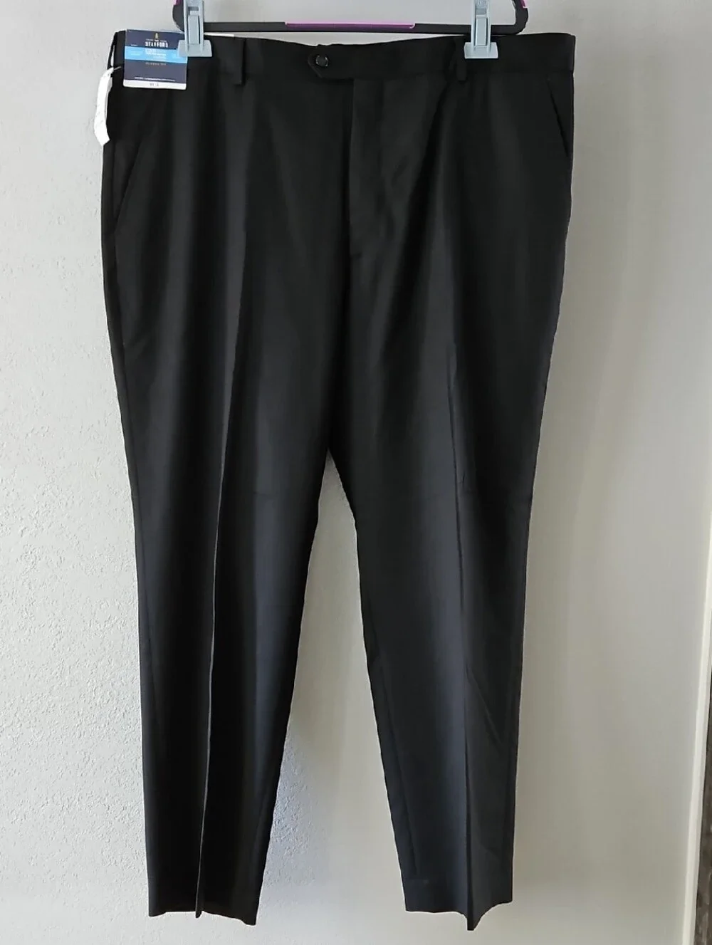 Stafford Black Men’s Dress Pants 42x30 NWT Coolmax With Stretch Waist Black - Picture 2 of 8